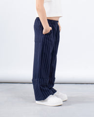 Pinstripe Wide-Leg Fold Leg Pants