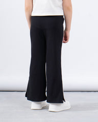 Ribbed Flared Pants With Side Slit
