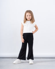 Ribbed Flared Pants With Side Slit