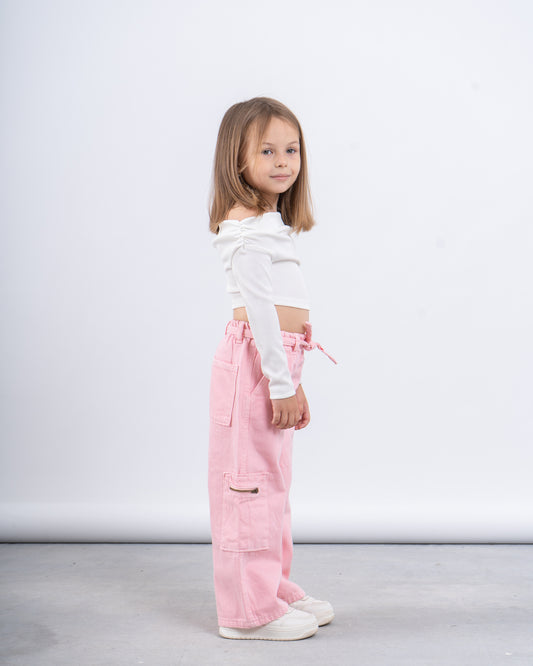 Washed Wide-Leg Cargo Pants