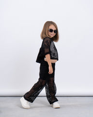 Sheer Lace Wide-Leg Pants