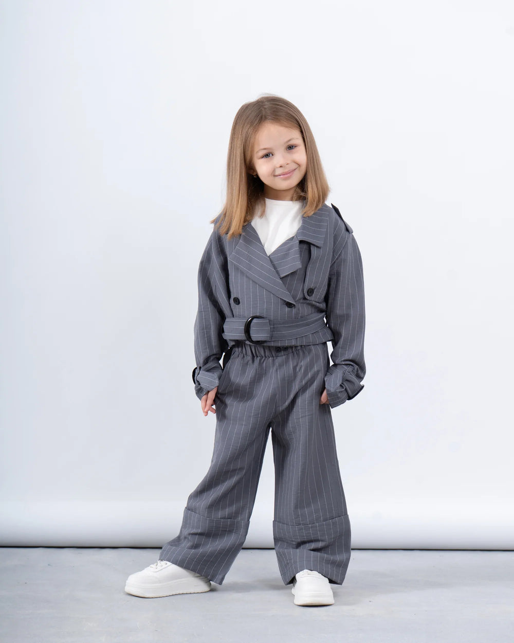 Pinstripe Cropped Trench Jacket - Venti