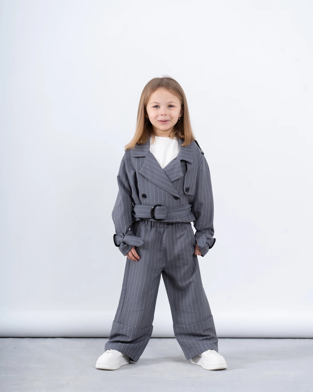 Pinstripe Cropped Trench Jacket - Venti