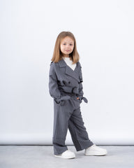 Pinstripe Wide-Leg Fold Leg Pants