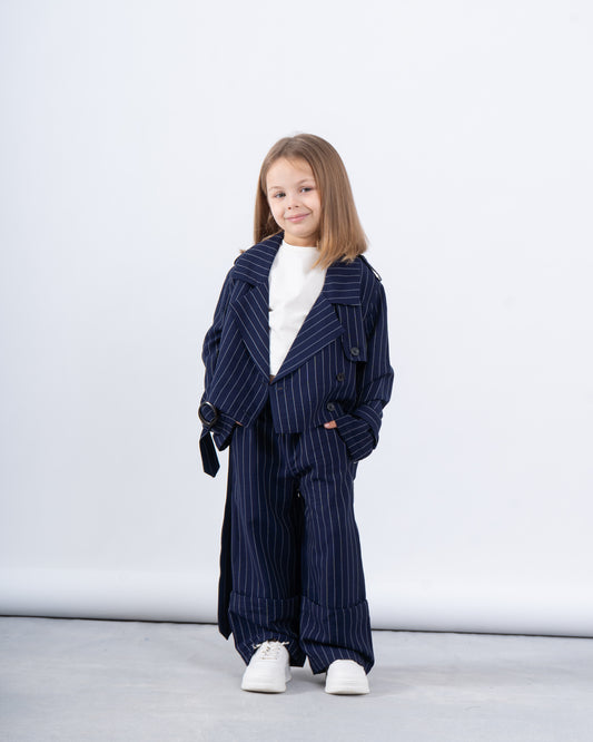 Pinstripe Cropped Trench Jacket