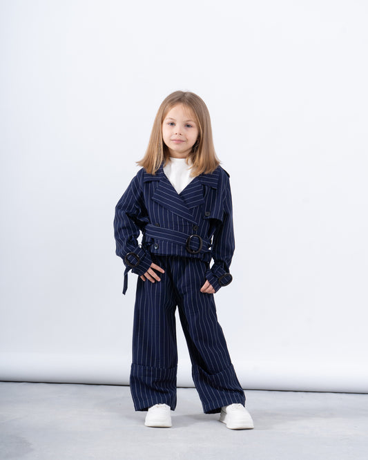 Pinstripe Cropped Trench Jacket