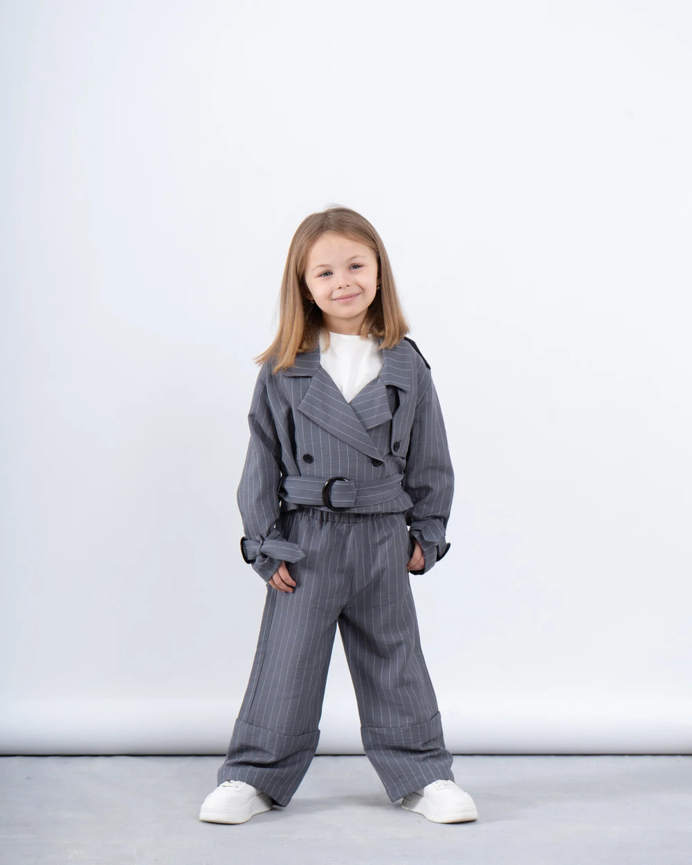 Pinstripe Cropped Trench Jacket - Venti