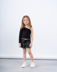 One-Shoulder Flower Detail Top