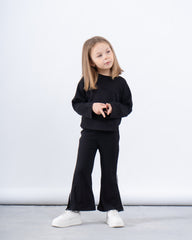 Ribbed Flared Pants With Side Slit