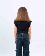 Ruffle Sleeve Ribbed Top