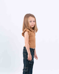 Ruffle Sleeve Ribbed Top