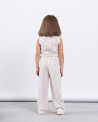 Striped Wide-Leg Pants With Embroidery