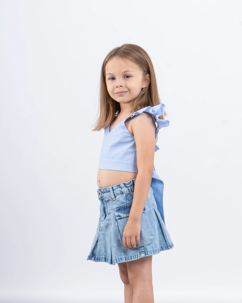 Sparkling Ruffled Tied-Back Crop Top - Venti