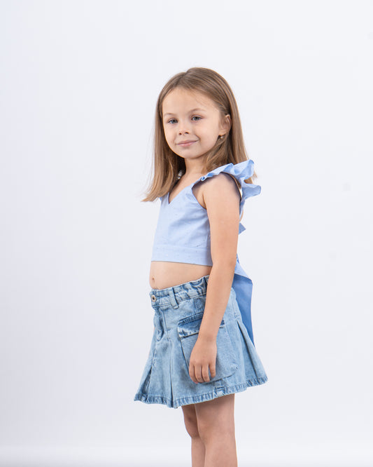 Sparkling Ruffled Tied-Back Crop Top