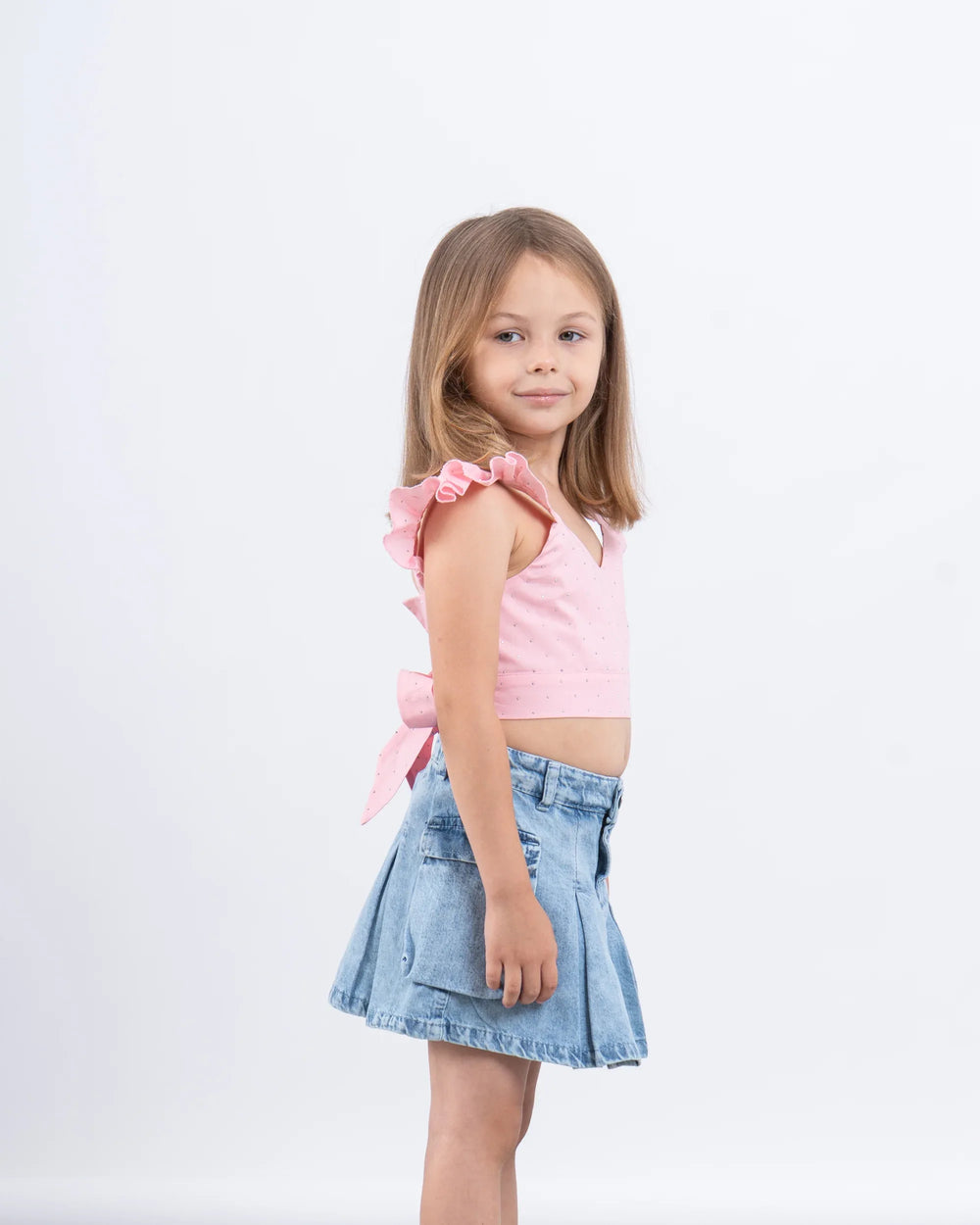 Sparkling Ruffled Tied-Back Crop Top - Venti