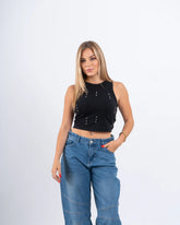 Rhinestone Embellished Cropped Tank Top - Venti