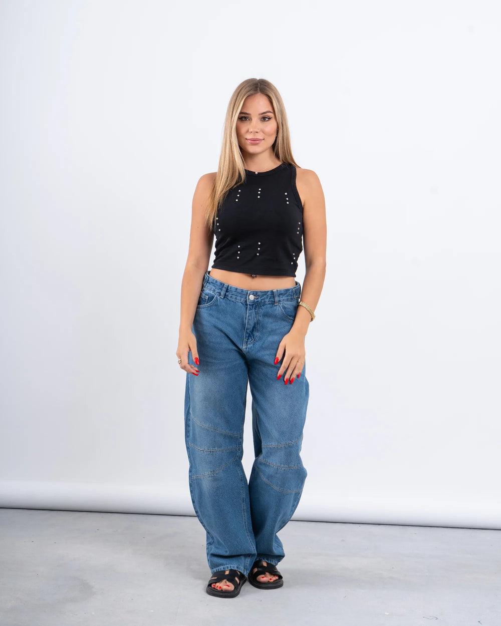 Rhinestone Embellished Cropped Tank Top - Venti