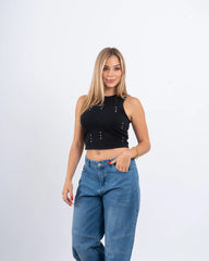 Rhinestone Embellished Cropped Tank Top - Venti