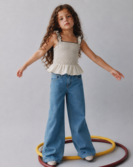 Girl contrast smocked top