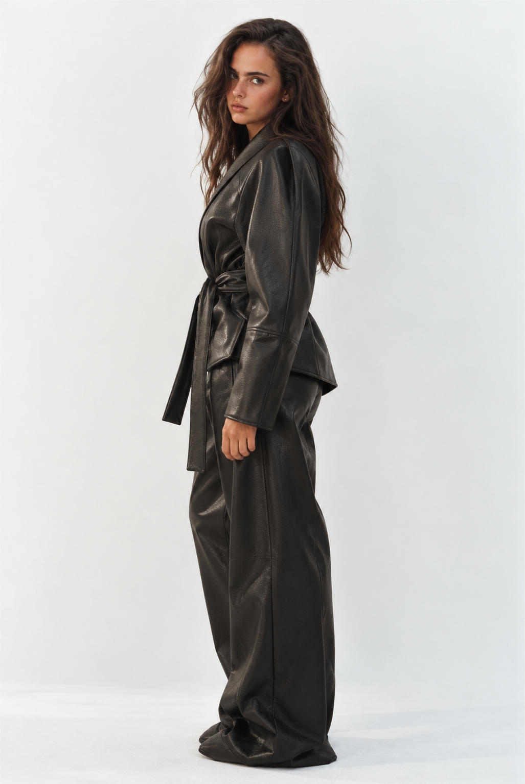 Women's "Midnight Muse" Belted Jacket – Wide Lapels & Wrap Front