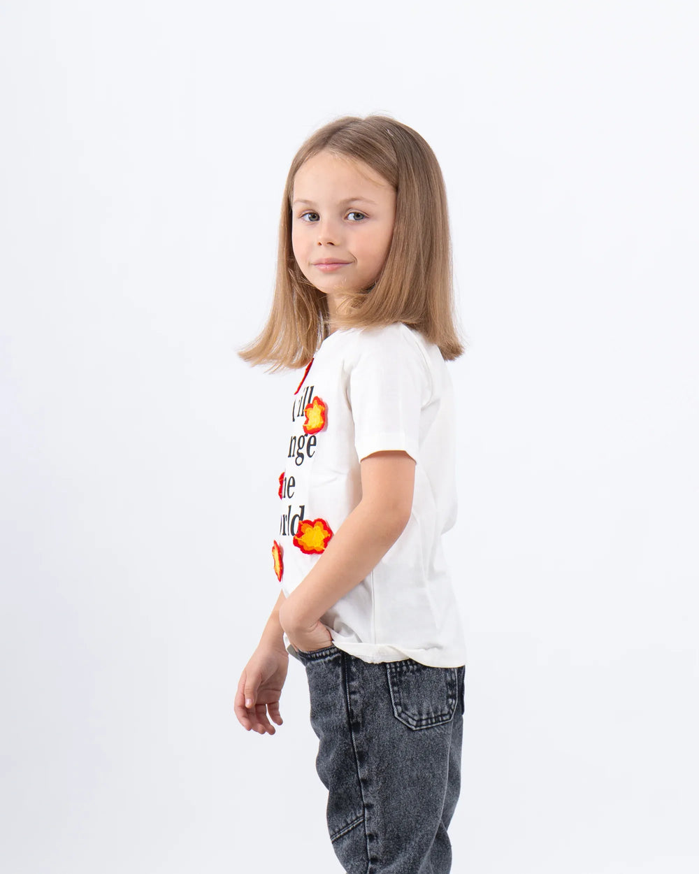 Graphic Tee with Crochet Flower Details - Venti