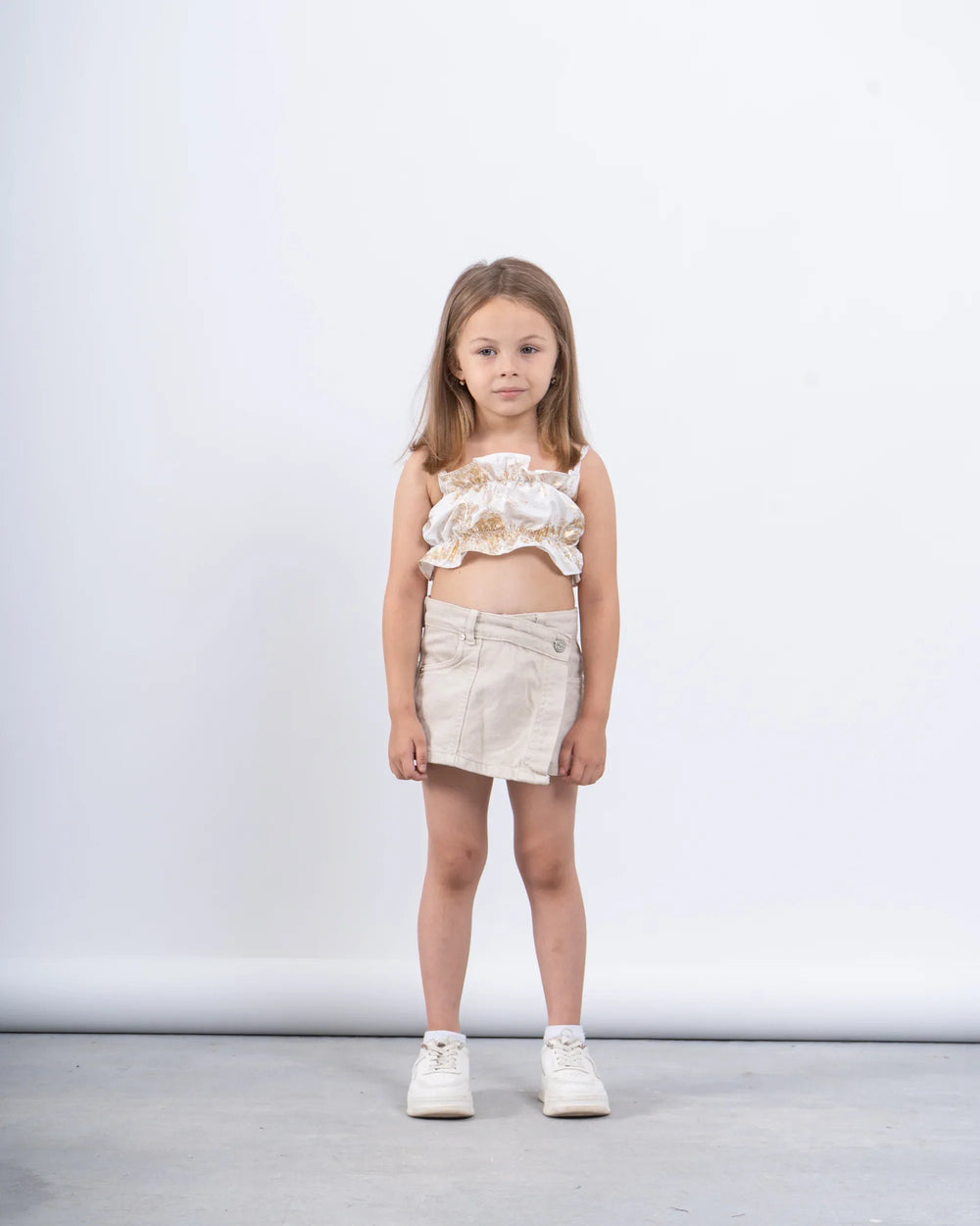 Ruffle Crop Top With Gold Accents - Venti