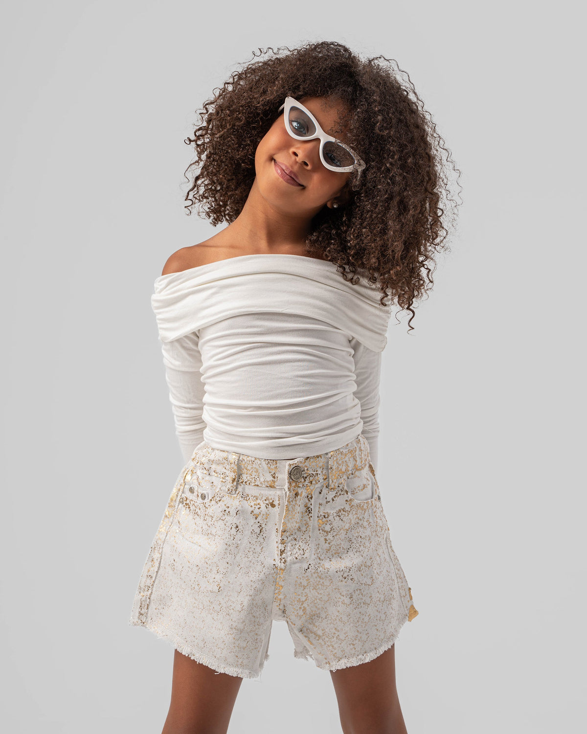 Metallic Effect Denim Shorts