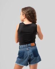 Denim Asymmetric Waist Shorts