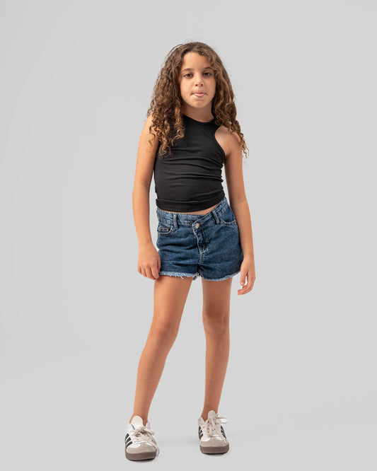 Denim Asymmetric Waist Shorts