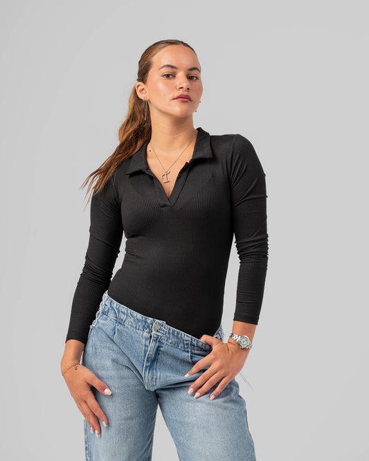 Ribbed Polo Bodysuit