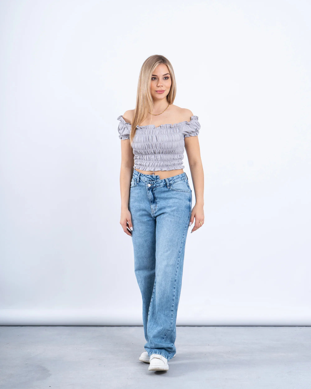 Smocked Off-Shoulder Crop Top - Venti