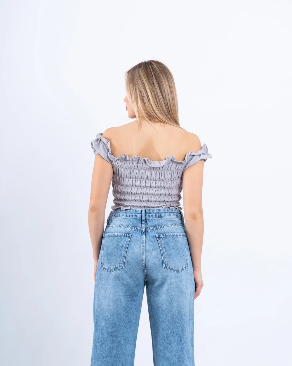 Smocked Off-Shoulder Crop Top - Venti