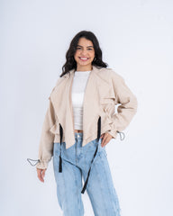 Cropped Layered Linen Trench Jacket