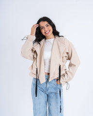 Cropped Layered Linen Trench Jacket