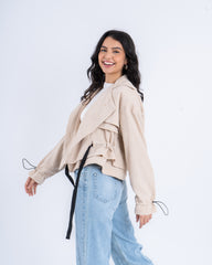 Cropped Layered Linen Trench Jacket