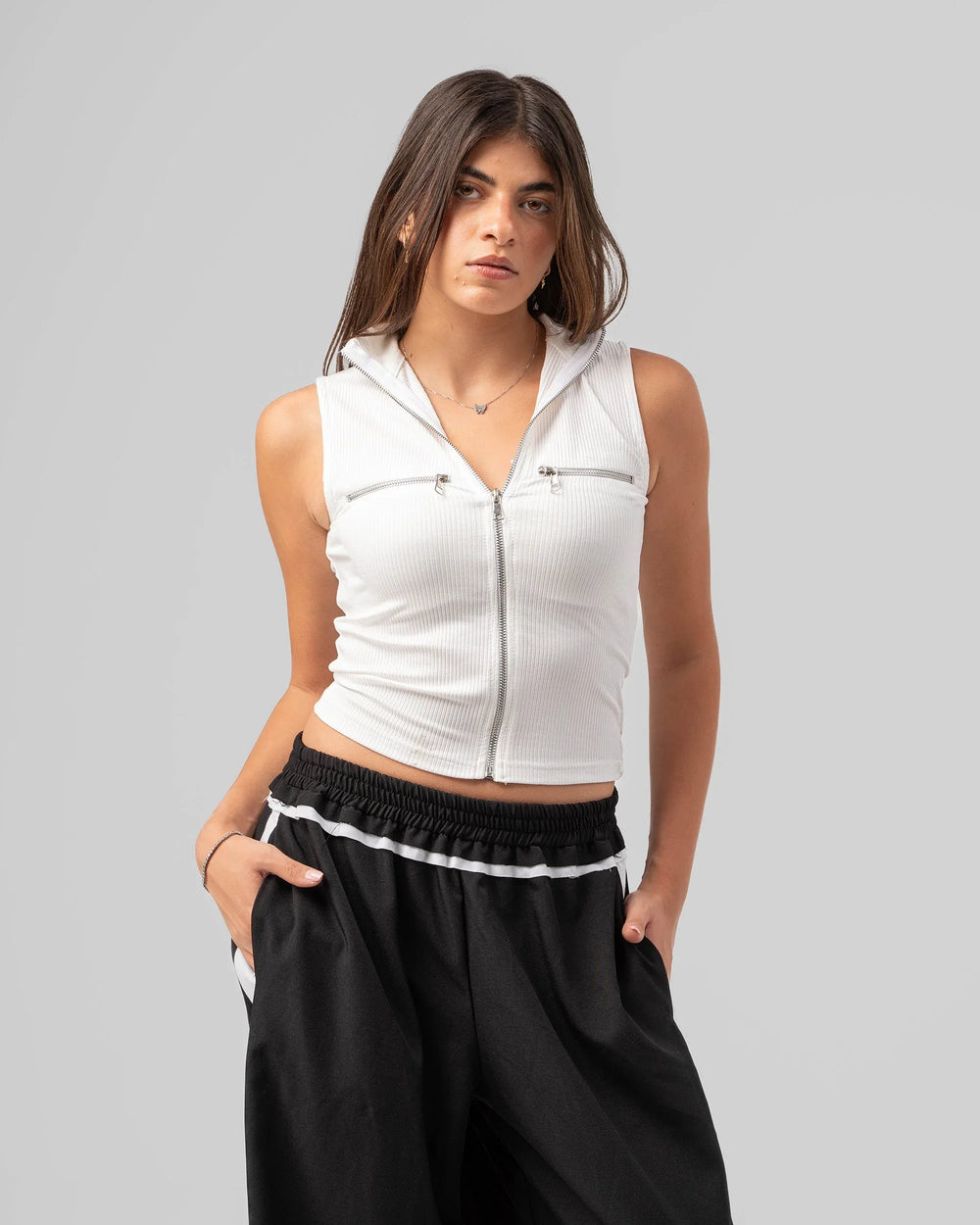 Zip Up Ribbed Polo Top - Venti