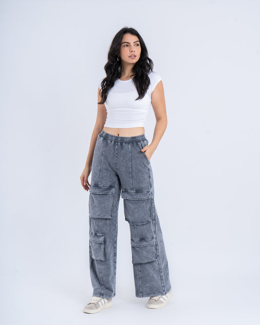 Acid Washed Cargo Sweatpants