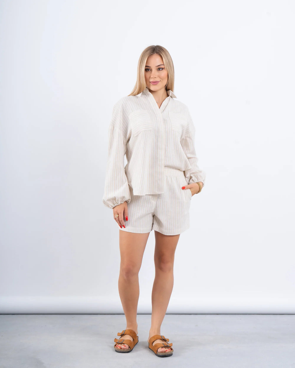 Striped Linen Overshirt & Shorts Set - Venti