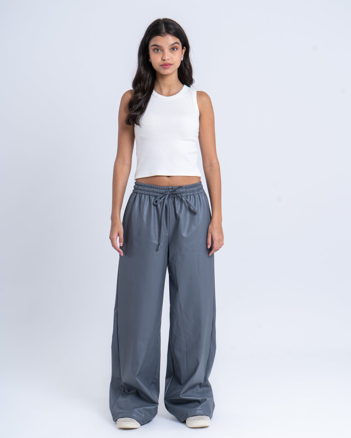 Faux Leather Wide-Leg Pants