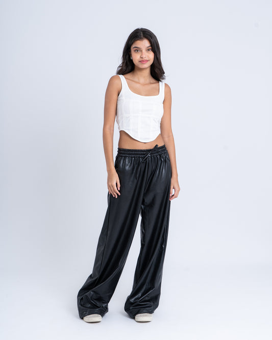 Faux Leather Wide-Leg Pants