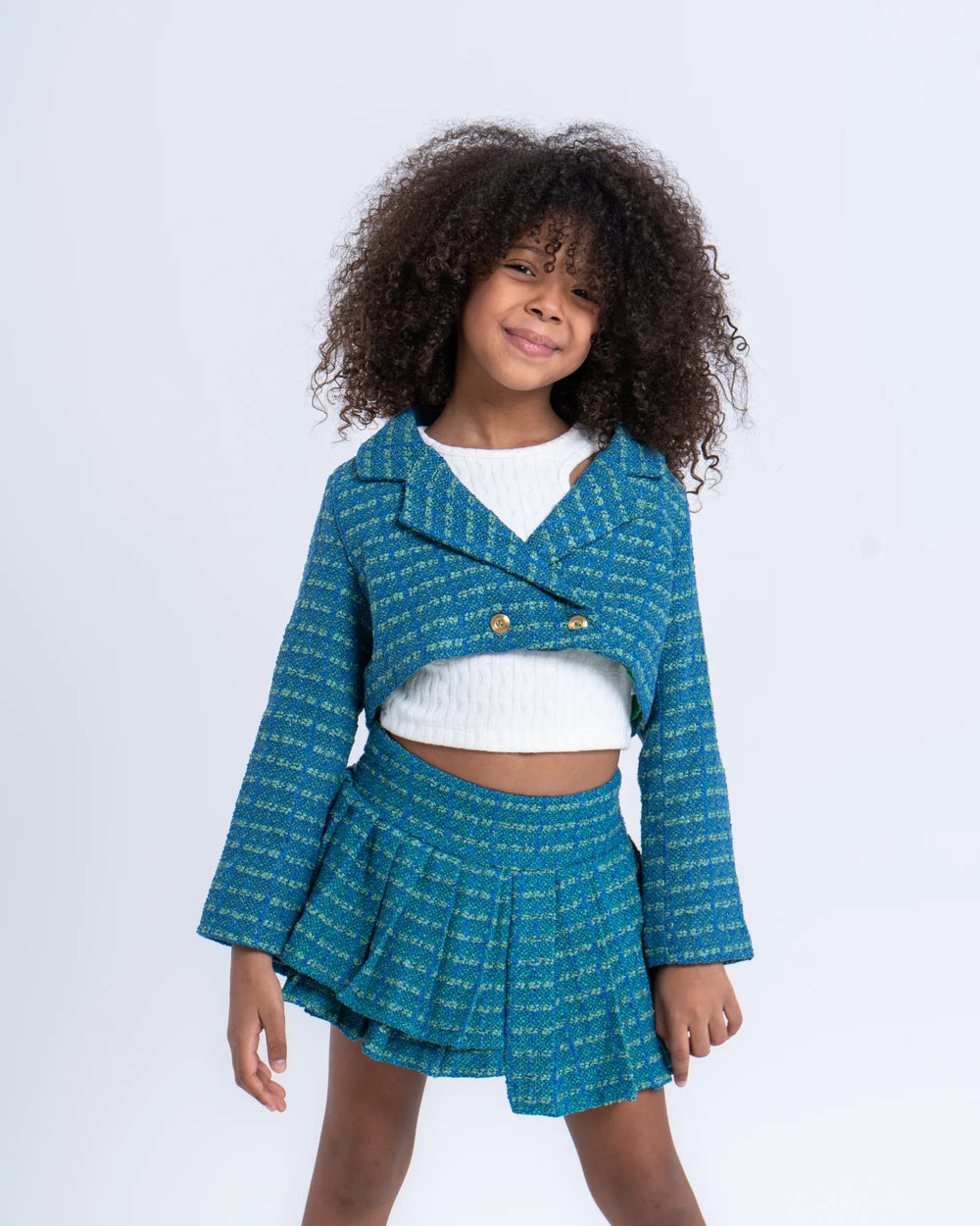 Cropped Tweed Blazer with Double-Breasted Buttons - Venti