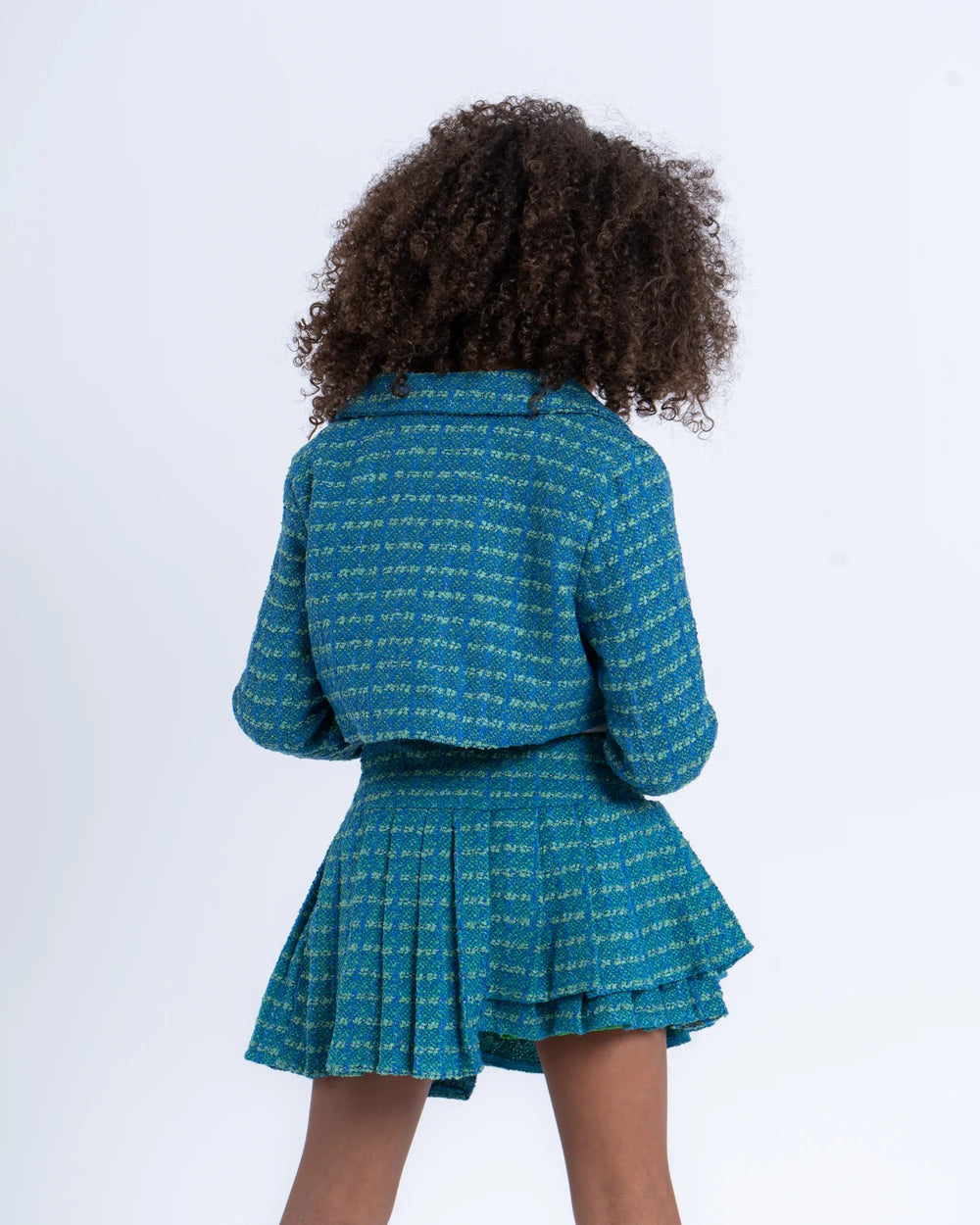 Cropped Tweed Blazer with Double-Breasted Buttons - Venti