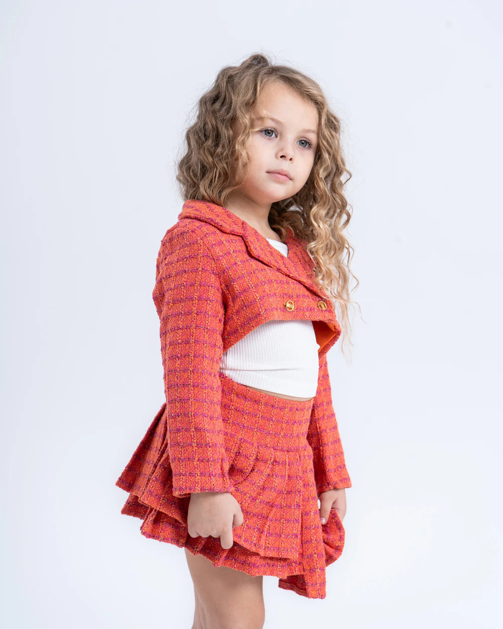 Cropped Tweed Blazer with Double-Breasted Buttons - Venti