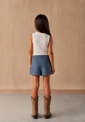 Girl open shoulder polka top