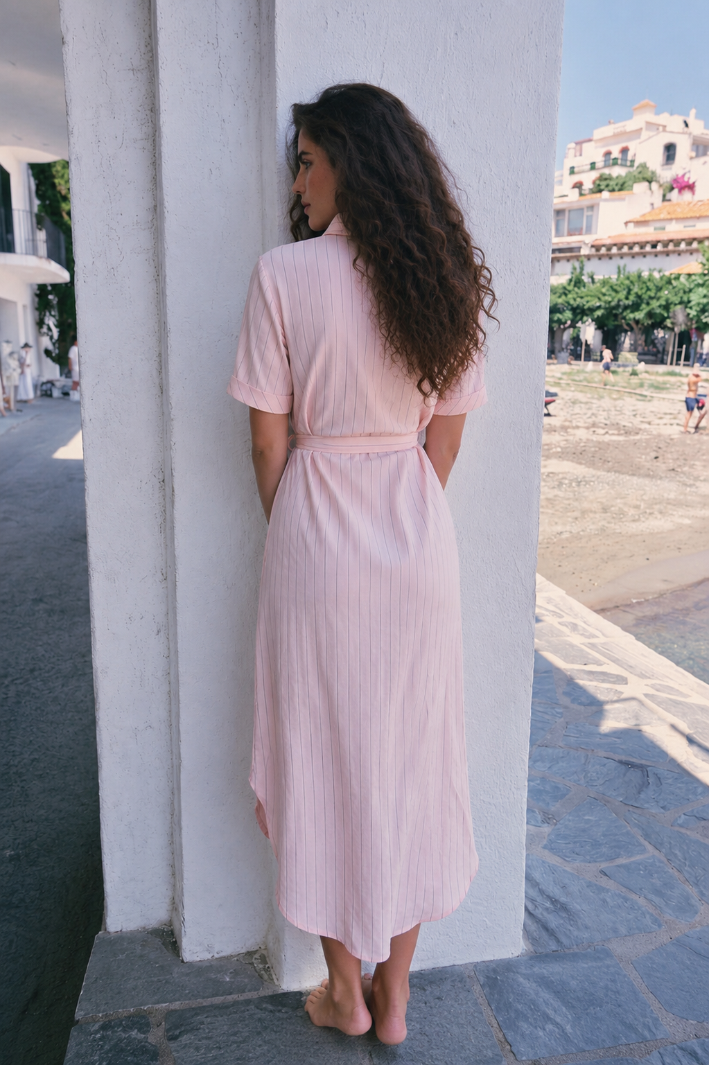 Women's "Postcard Edit" Shirt Dress - Embroidered Motif Patches, Belted Maxi Fit