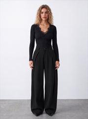 Women side folded pants