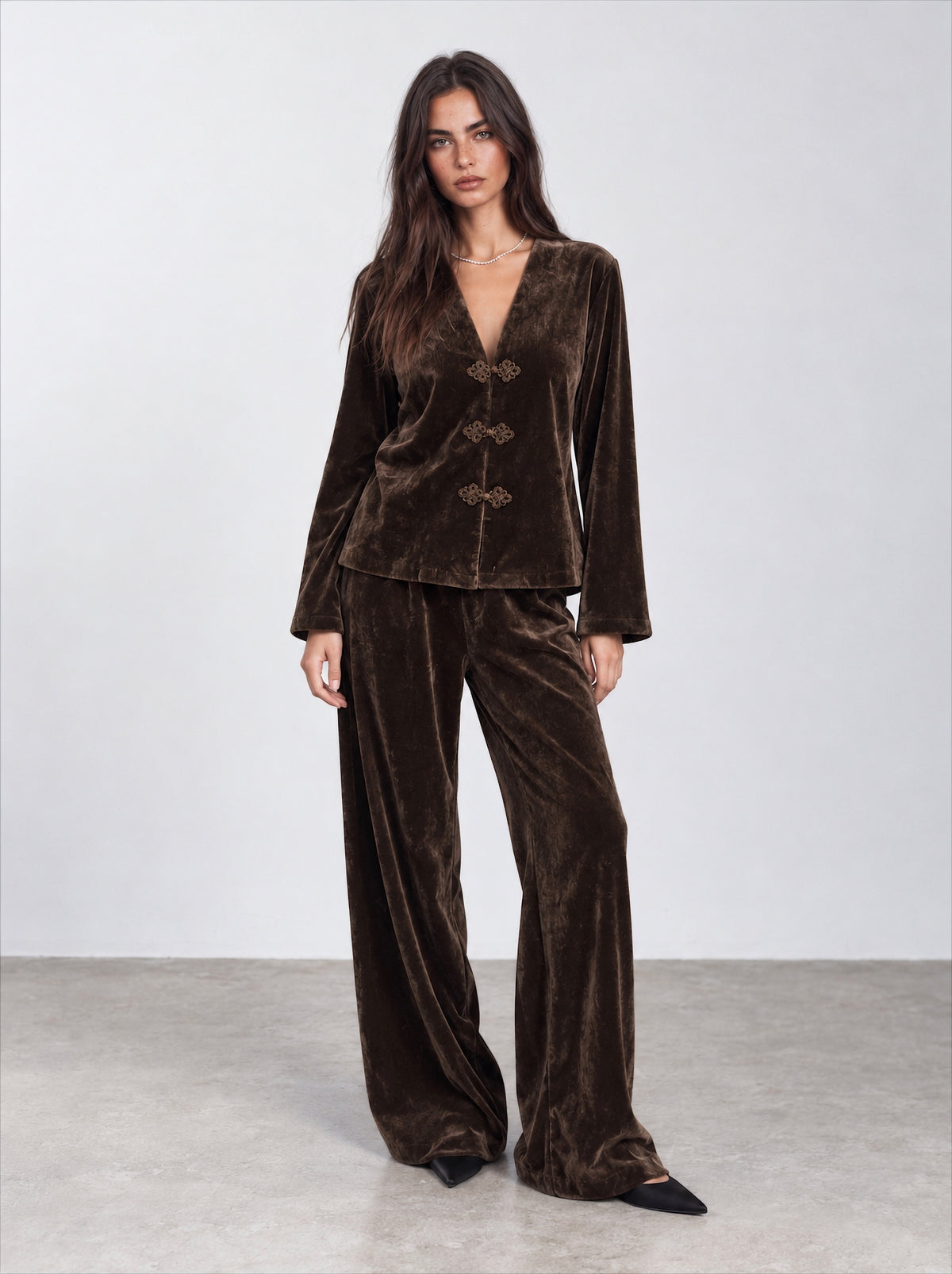 Women velvet flowy pants