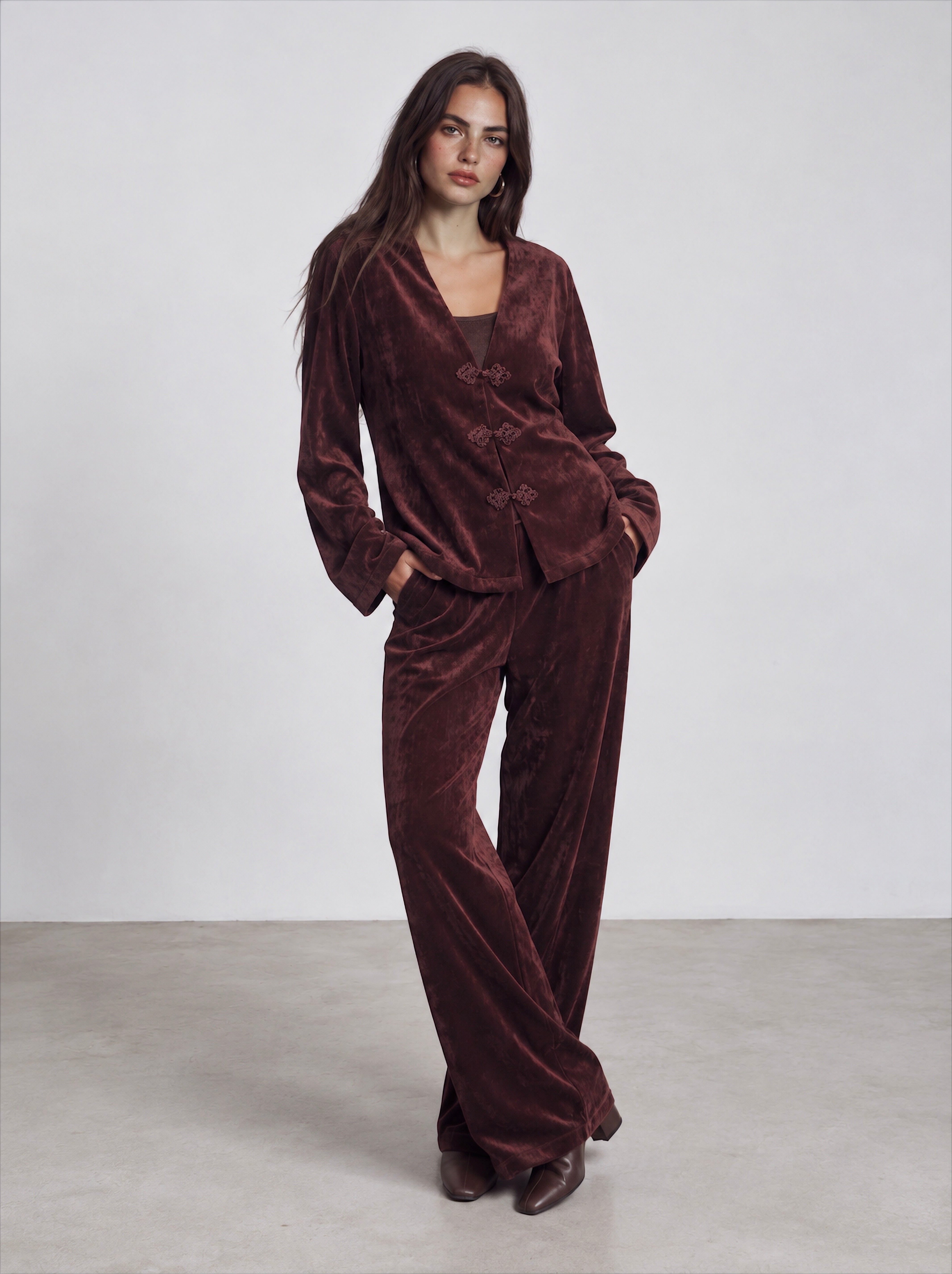 Women velvet flowy pants