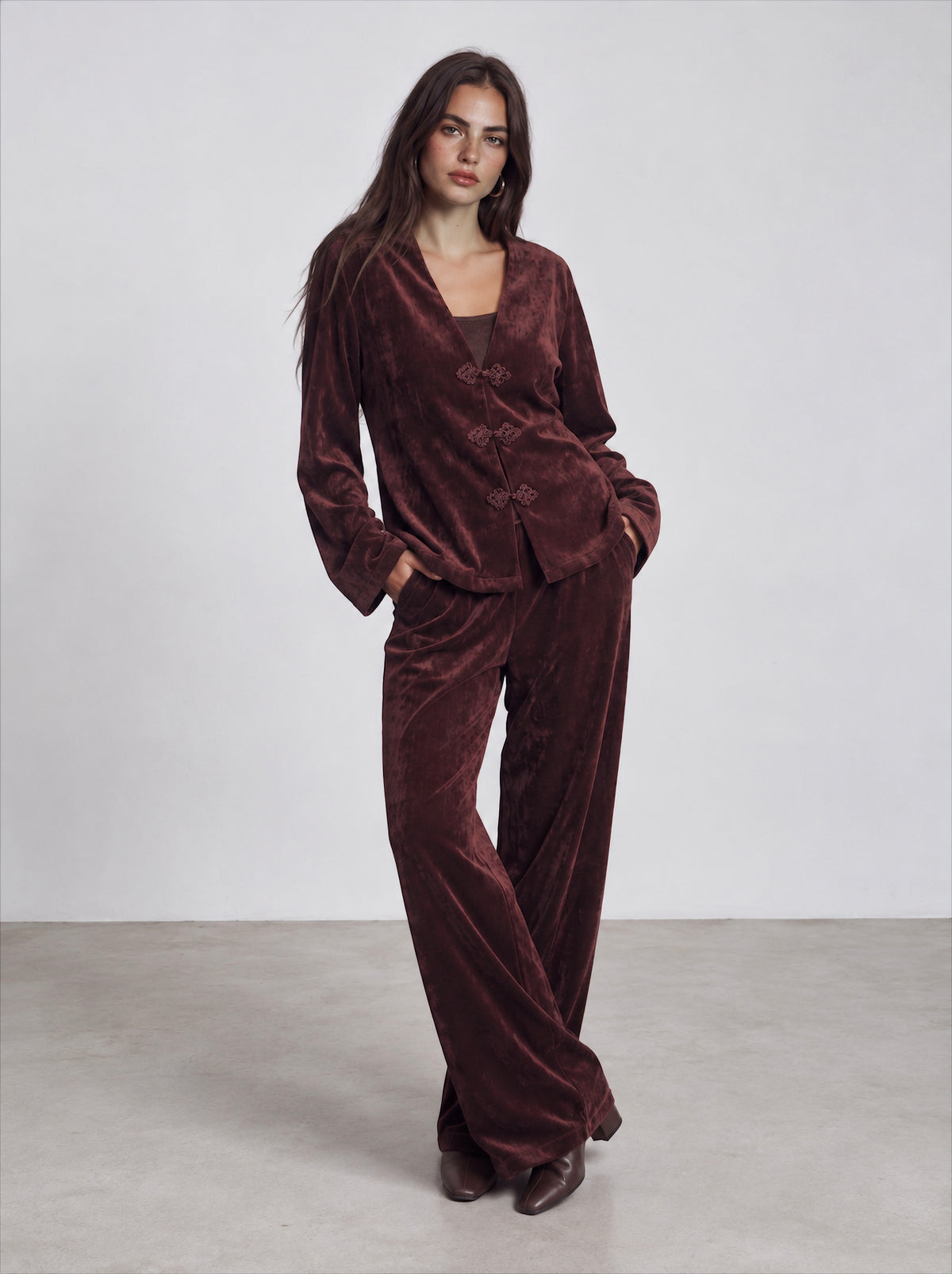 Women velvet flowy pants