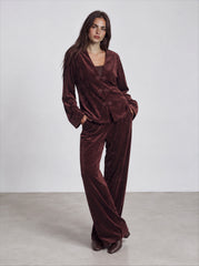 Women velvet flowy pants